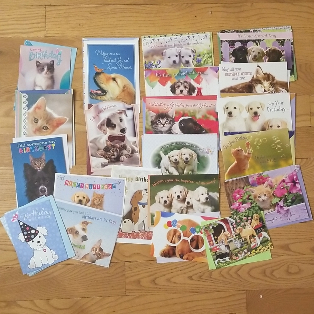 Lot of 23 Birthday Greeting Cards Dogs Cats New